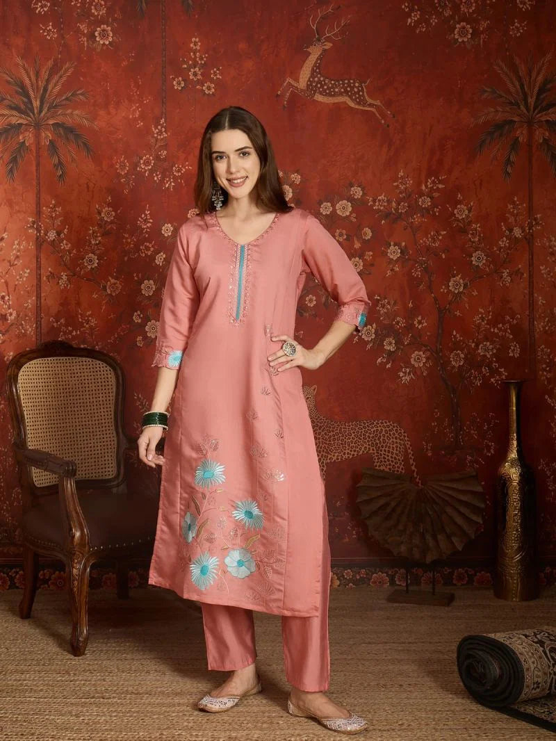 Md Mahi 15 Roman Silk With Embroidery Work Kurti Set Collection