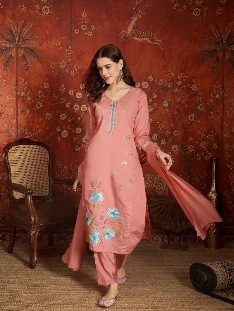 Md Mahi 15 Roman Silk With Embroidery Work Kurti Set Collection