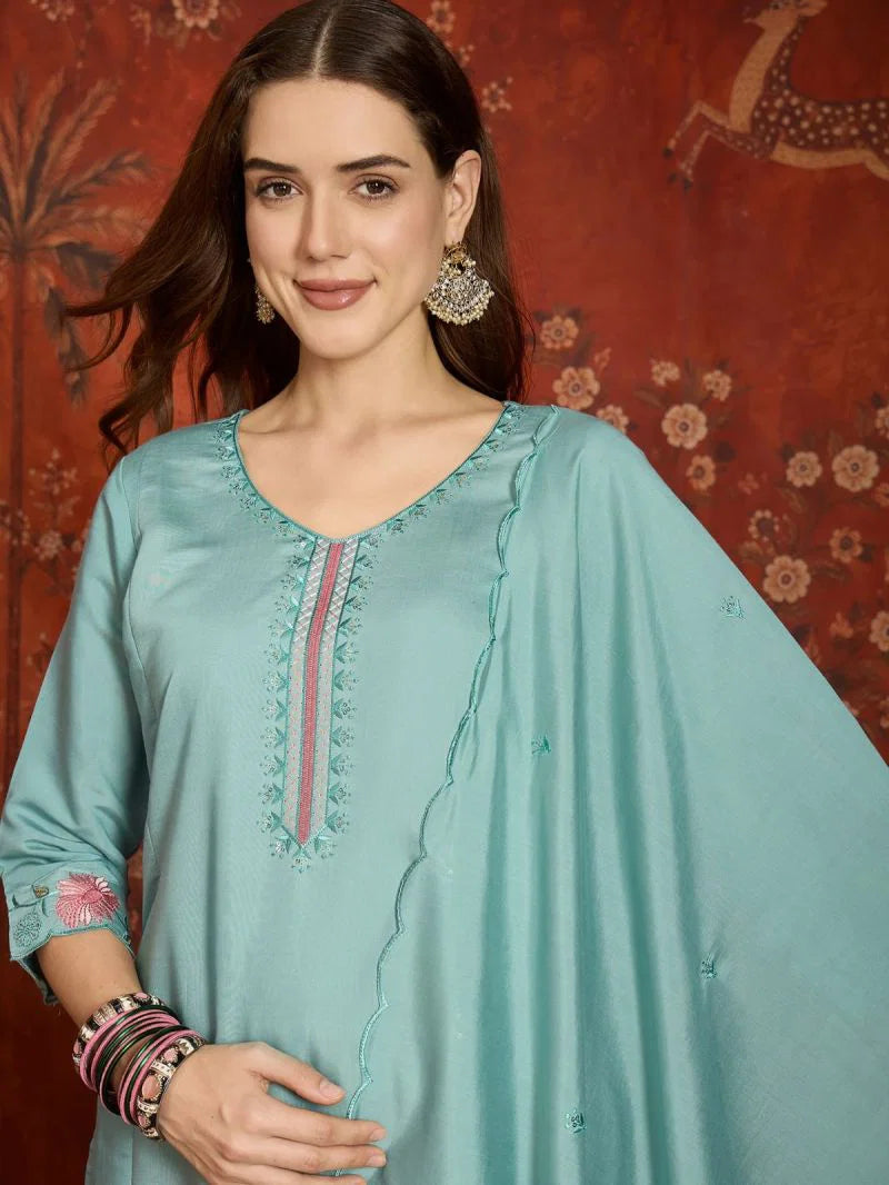 Md Mahi 15 Roman Silk With Embroidery Work Kurti Set Collection