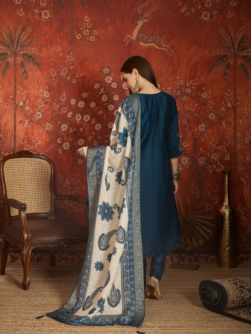 Md Mahi 16 Roman Silk Handworked Kurti With Bottom Dupatta