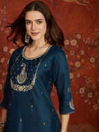 Md Mahi 16 Roman Silk Handworked Kurti With Bottom Dupatta