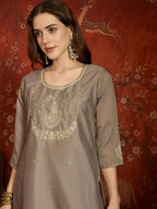 Md Mahi 16 Roman Silk Handworked Kurti With Bottom Dupatta