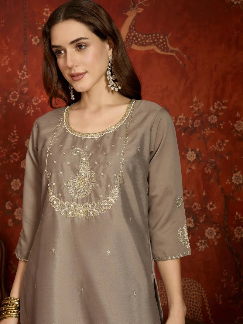 Md Mahi 16 Roman Silk Handworked Kurti With Bottom Dupatta
