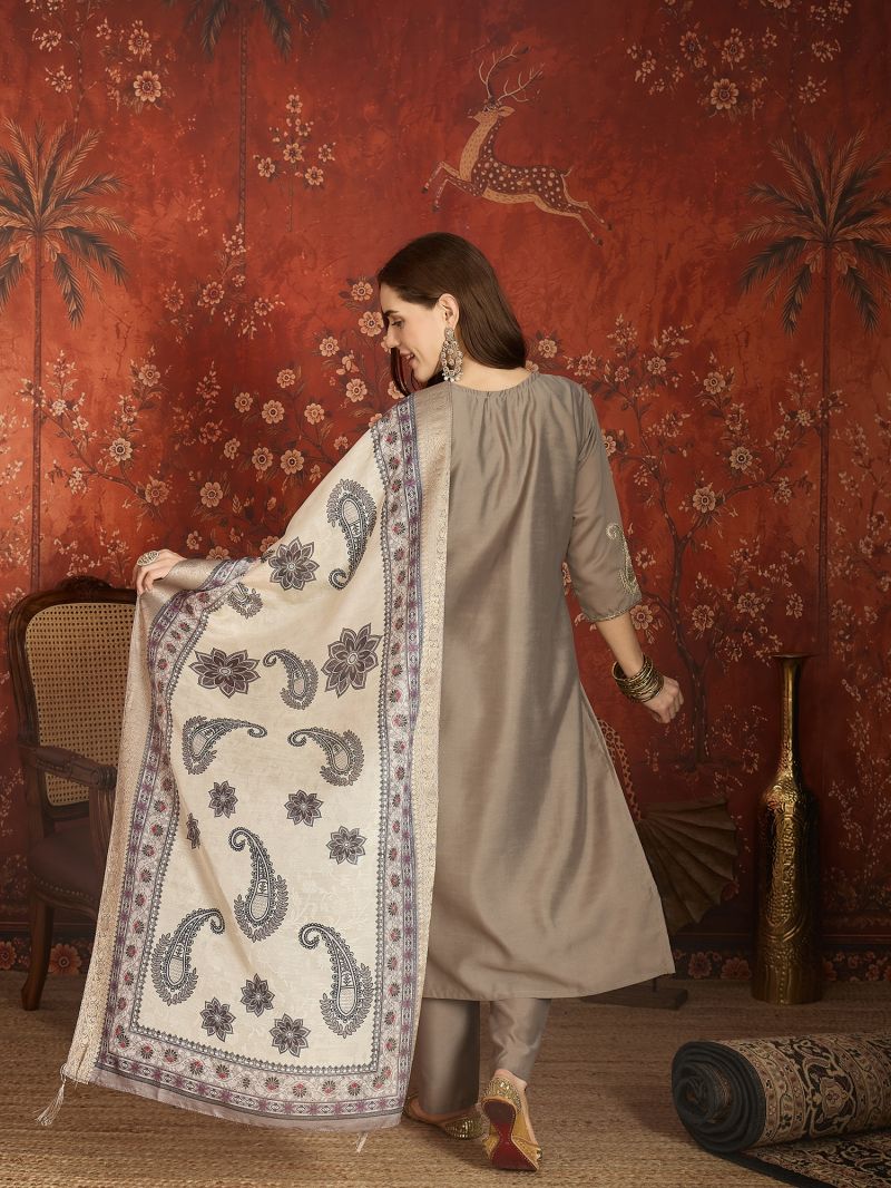 Md Mahi 16 Roman Silk Handworked Kurti With Bottom Dupatta