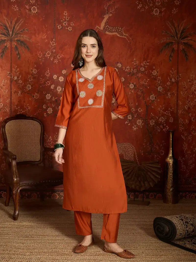 Md Mahi 20 Roman Handworked Kurti Pant With Dupatta