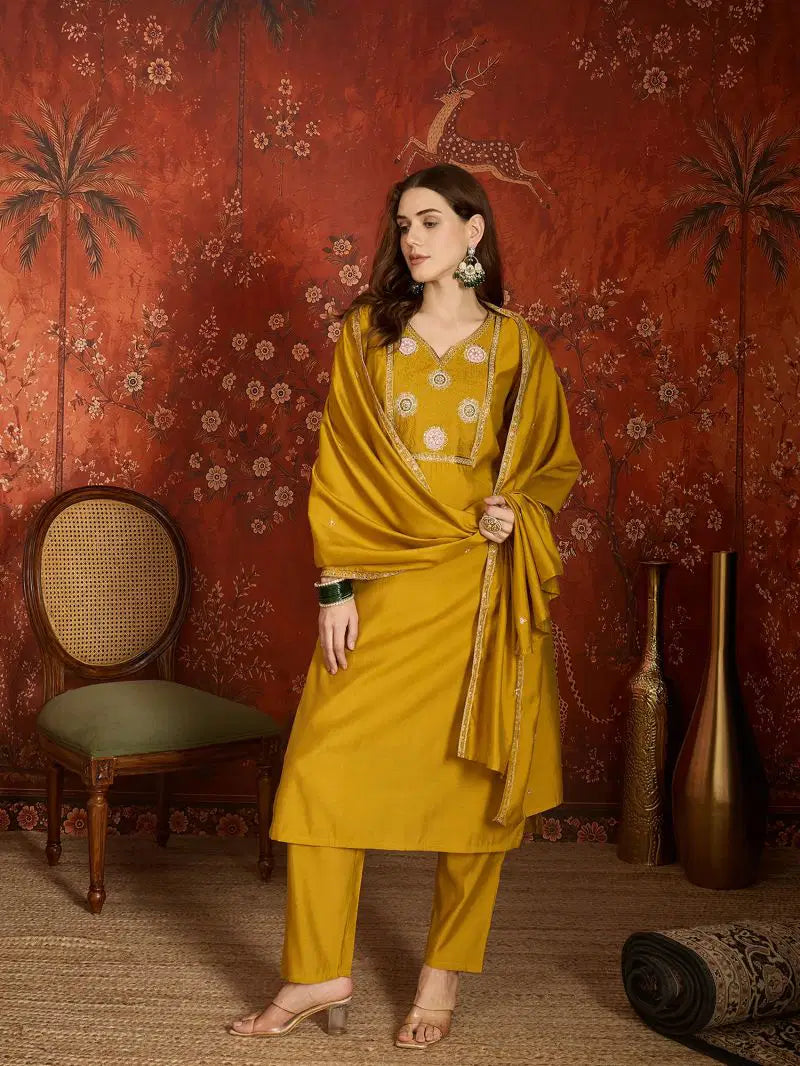 Md Mahi 20 Roman Handworked Kurti Pant With Dupatta