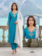 Seemi 1 Roman Silk Emroidered Kurti Pant With Dupatta