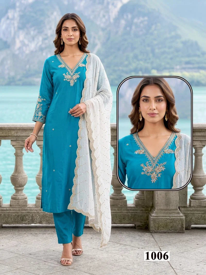 Seemi 1 Roman Silk Emroidered Kurti Pant With Dupatta