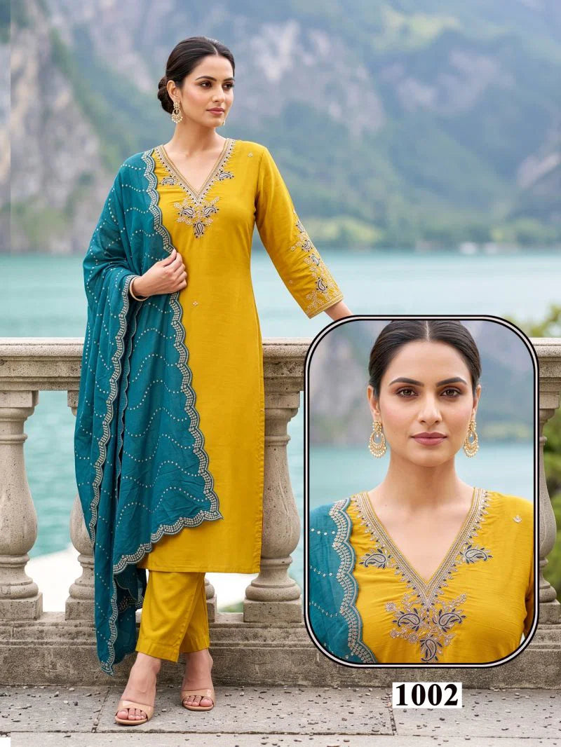 Seemi 1 Roman Silk Emroidered Kurti Pant With Dupatta