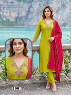 Seemi 1 Roman Silk Emroidered Kurti Pant With Dupatta