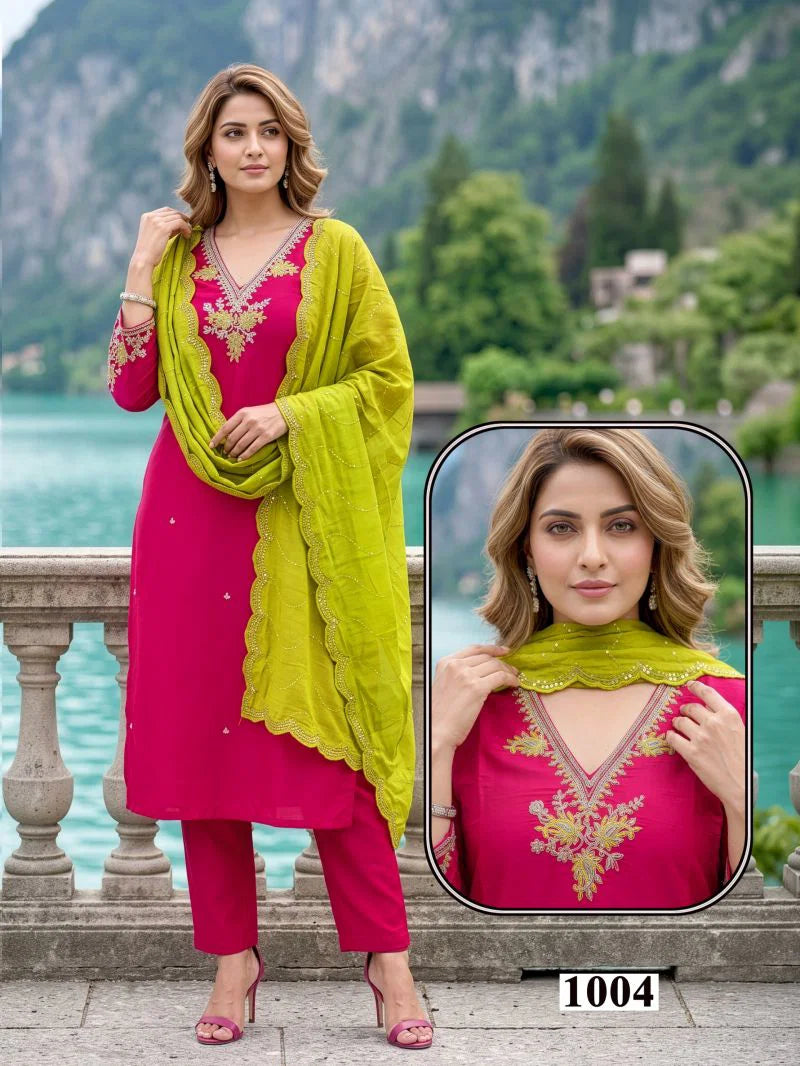 Seemi 1 Roman Silk Emroidered Kurti Pant With Dupatta