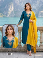 Seemi 1 Roman Silk Emroidered Kurti Pant With Dupatta