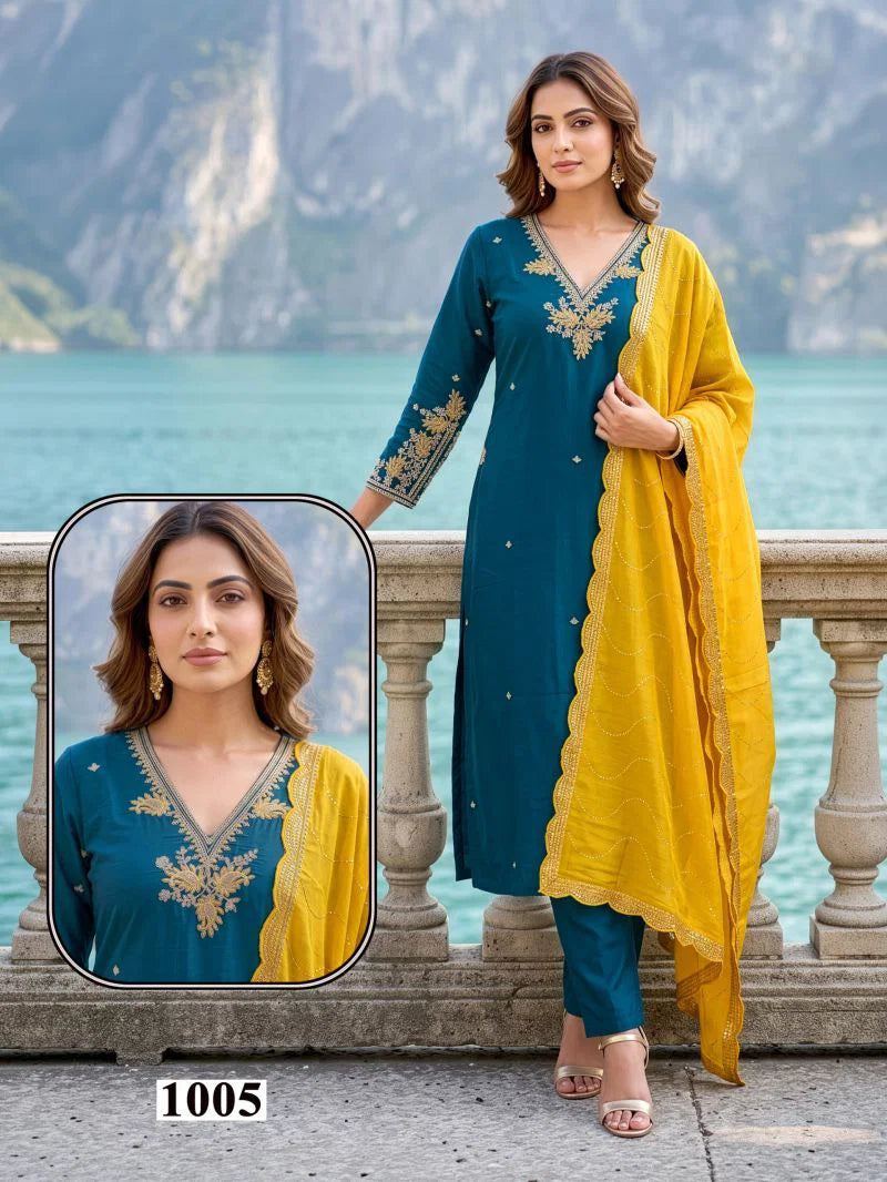 Seemi 1 Roman Silk Emroidered Kurti Pant With Dupatta
