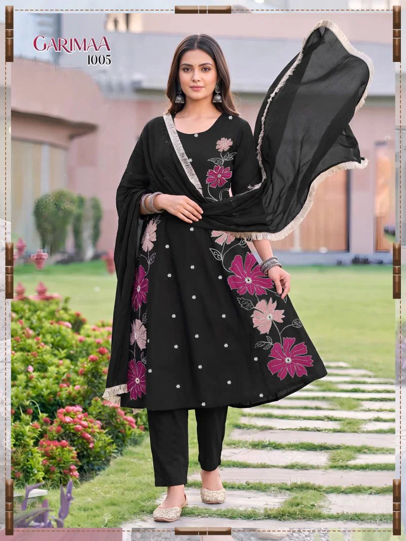 Garimaa Vol 1 Roman Silk Embroidered Kurti Pant With Dupatta