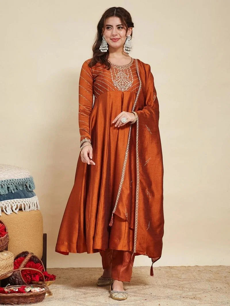 Navya Kurti 280 Vichitra Silk Embroidered Anarkali Kurti Set