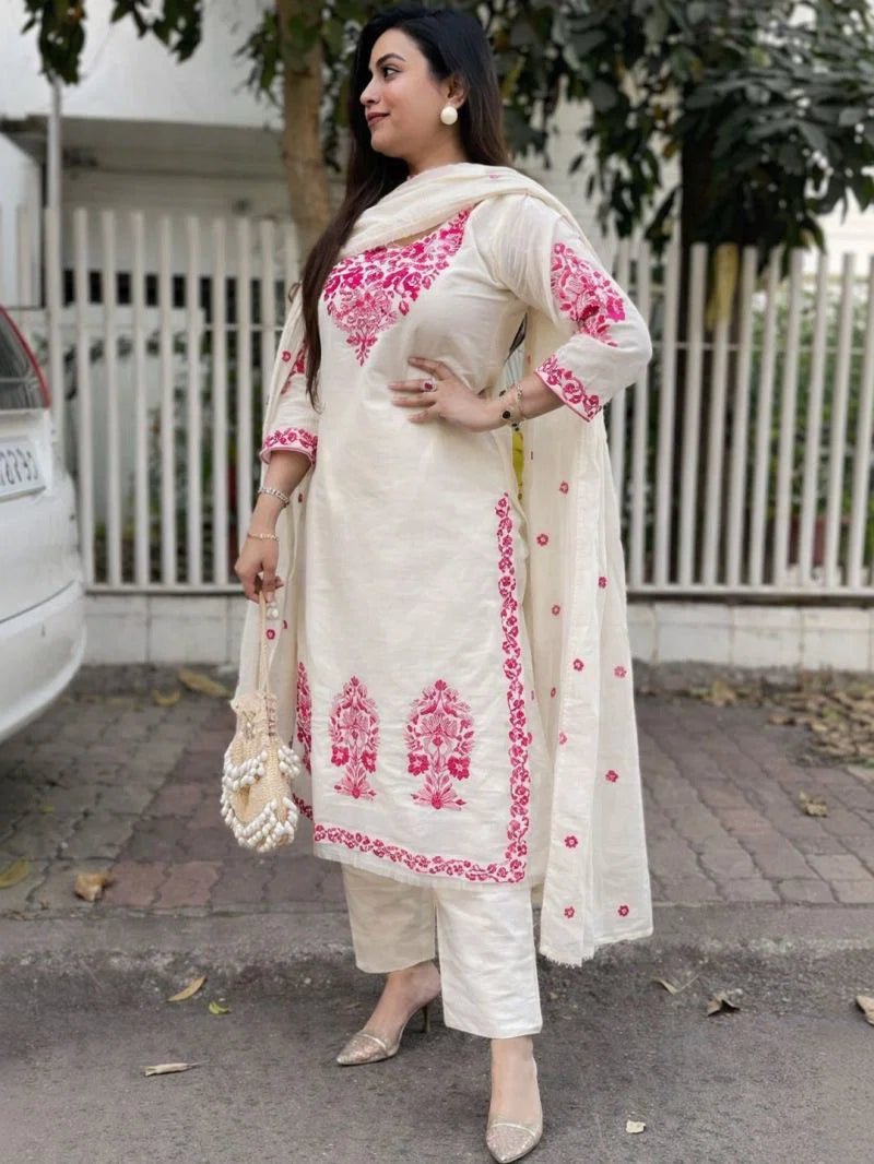 Navya Kurti 281 Cotton Embroidered Kurti With Bottom Dupatta