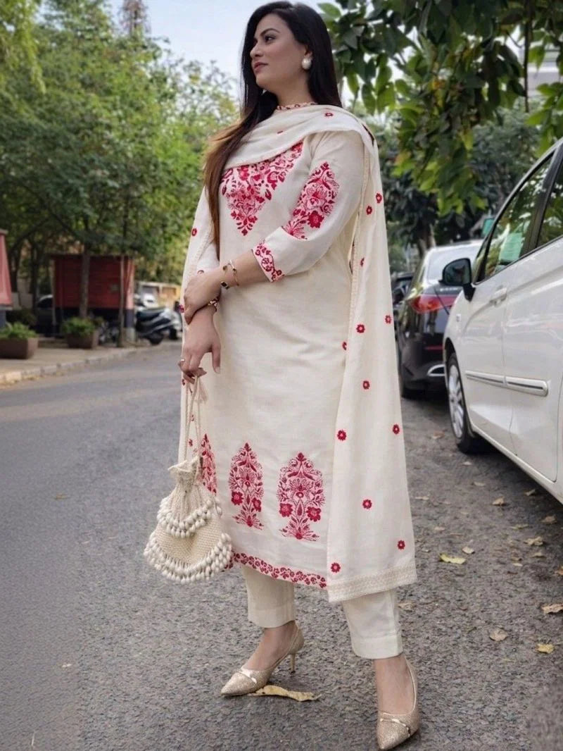 Navya Kurti 281 Cotton Embroidered Kurti With Bottom Dupatta