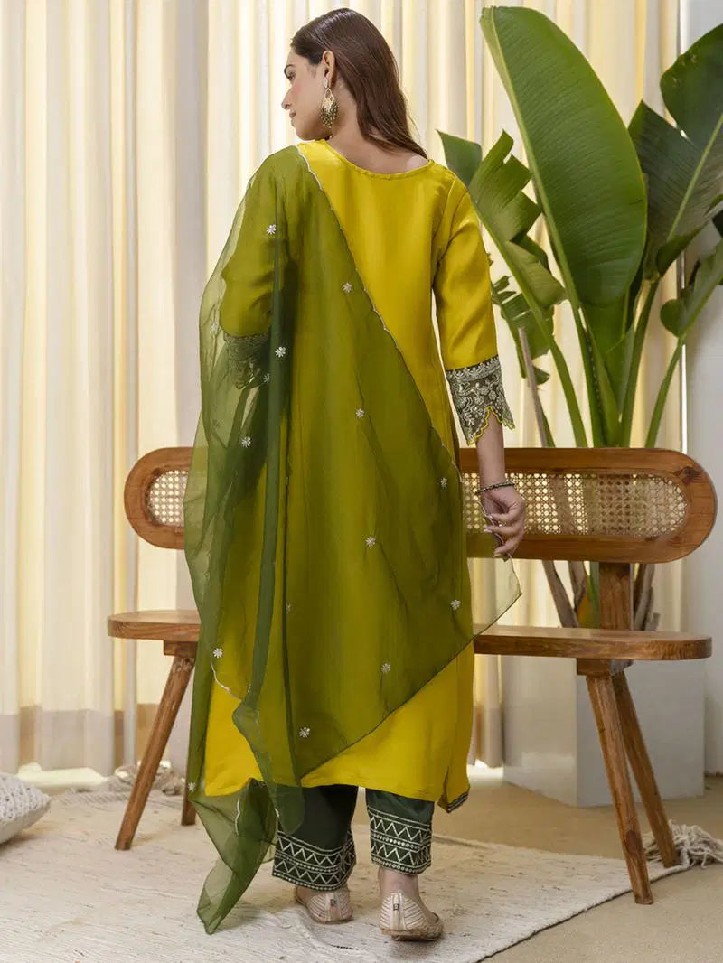 Vp 9809 Lemon Brownie Silk Blend Embriudered Kurti Set
