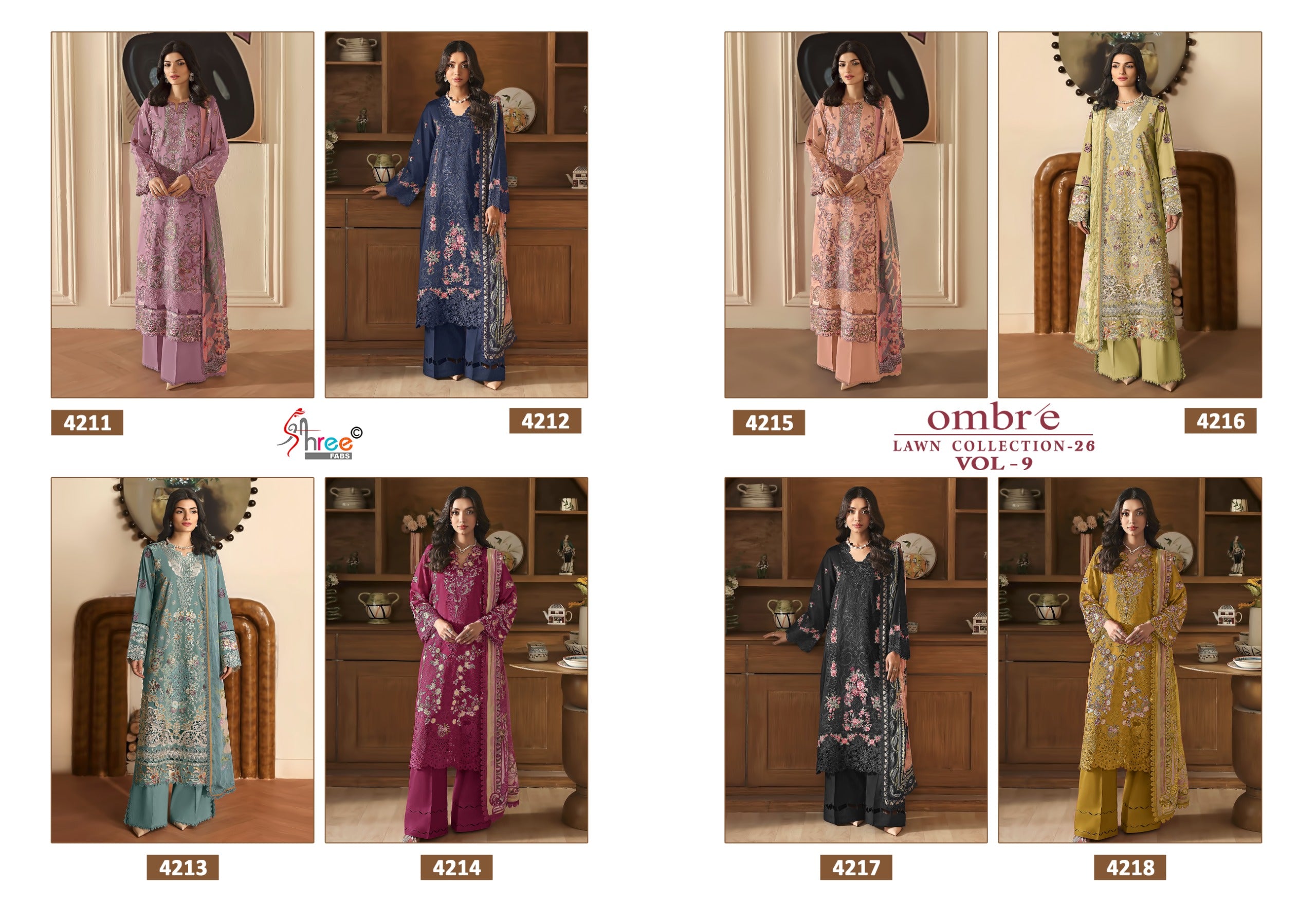 Shree Ombre Lawn Collection 26 Vol 9 Chiffon Dupatta Cotton Embroidered Pakistani Salwar Kameez