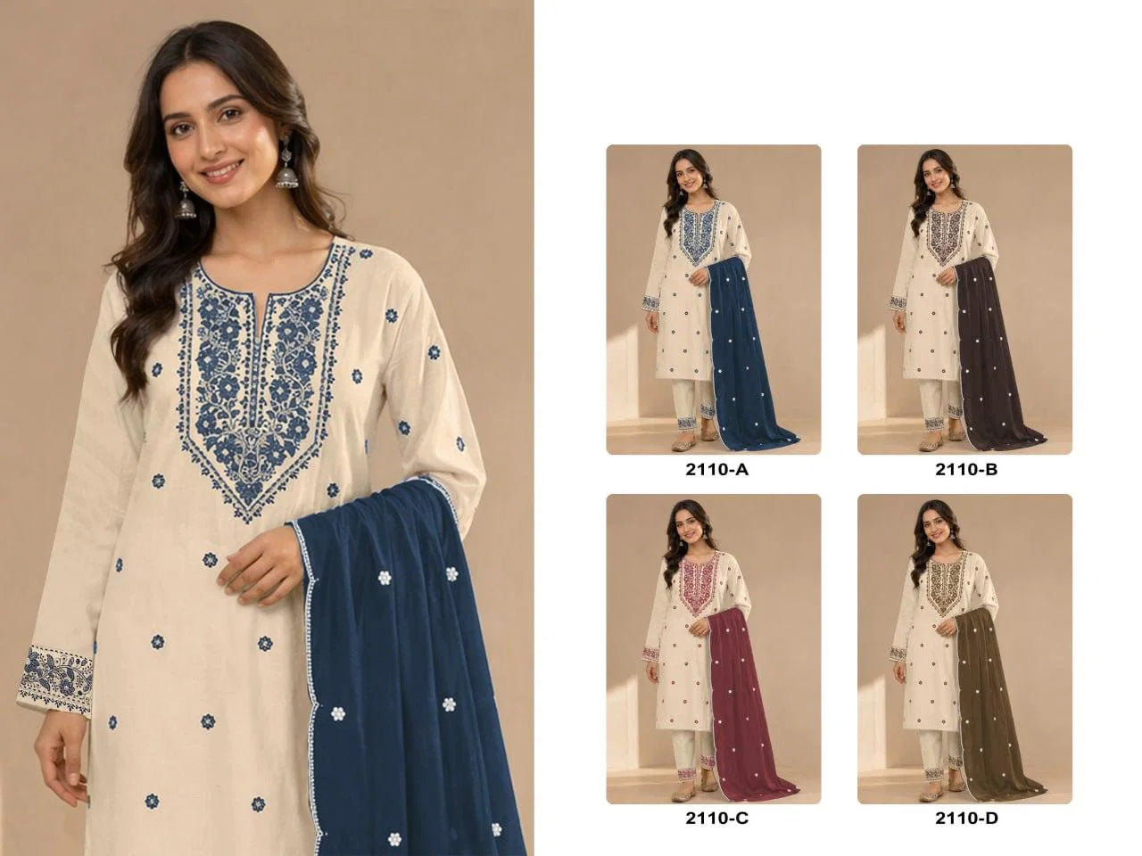 2110 Master Colors A To D Khadi Cotton Embroidered Salwar Kameez Collection