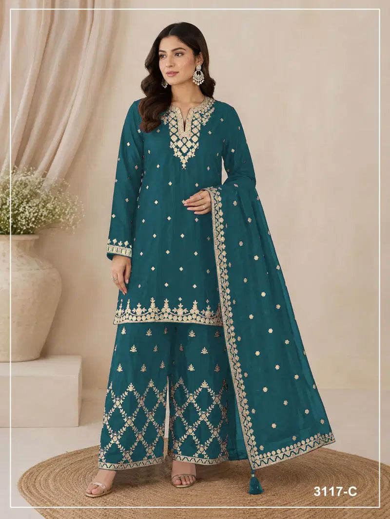 3117 A To D Master Colors Chinon Embroidered Salwar Kameez