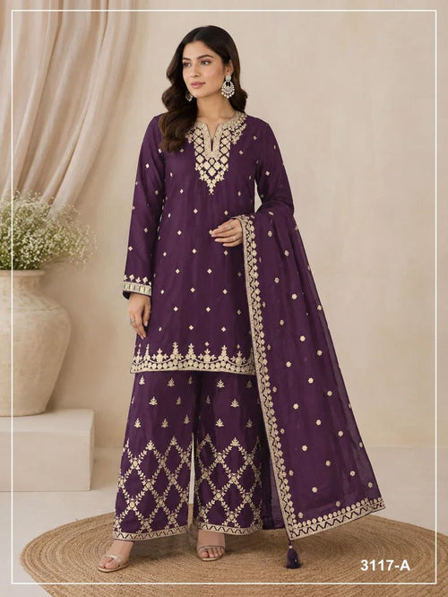 3117 A To D Master Colors Chinon Embroidered Salwar Kameez