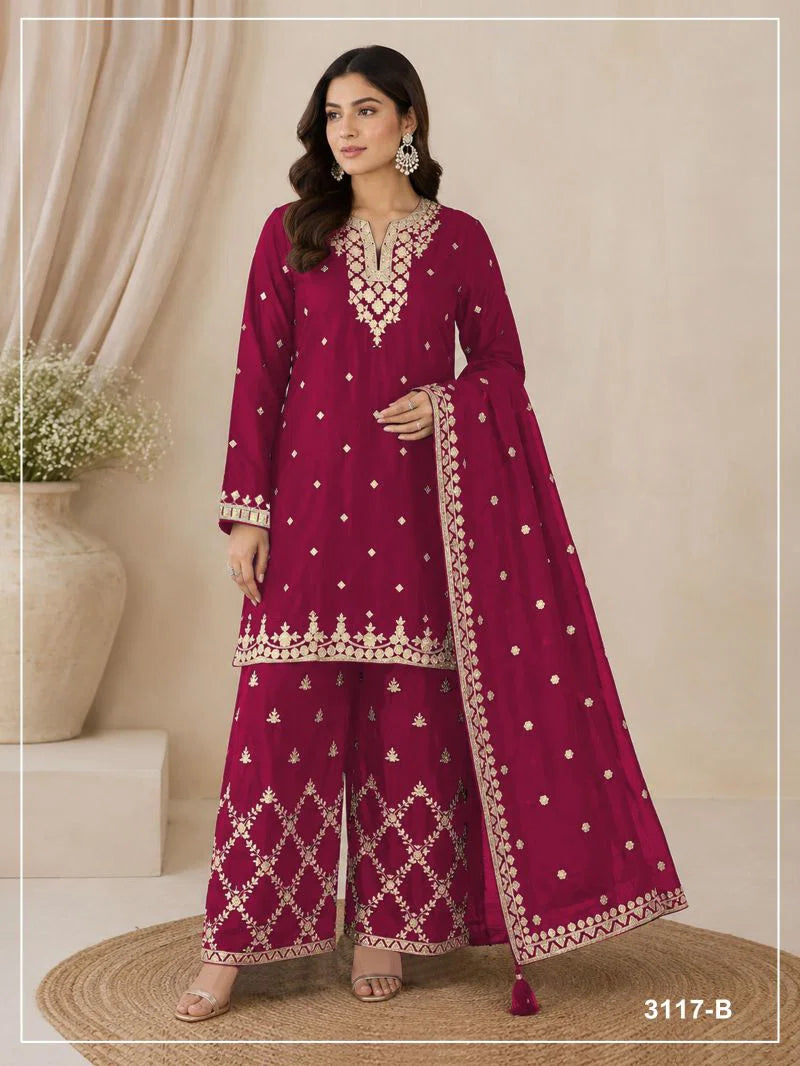 3117 A To D Master Colors Chinon Embroidered Salwar Kameez