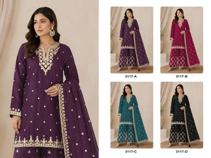 3117 A To D Master Colors Chinon Embroidered Salwar Kameez