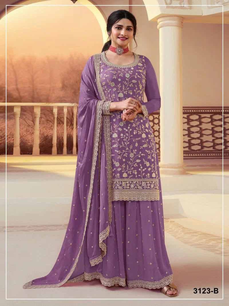 3123 A To D Master Colors Chinon Embroidered Kurti With Bottom Dupatta