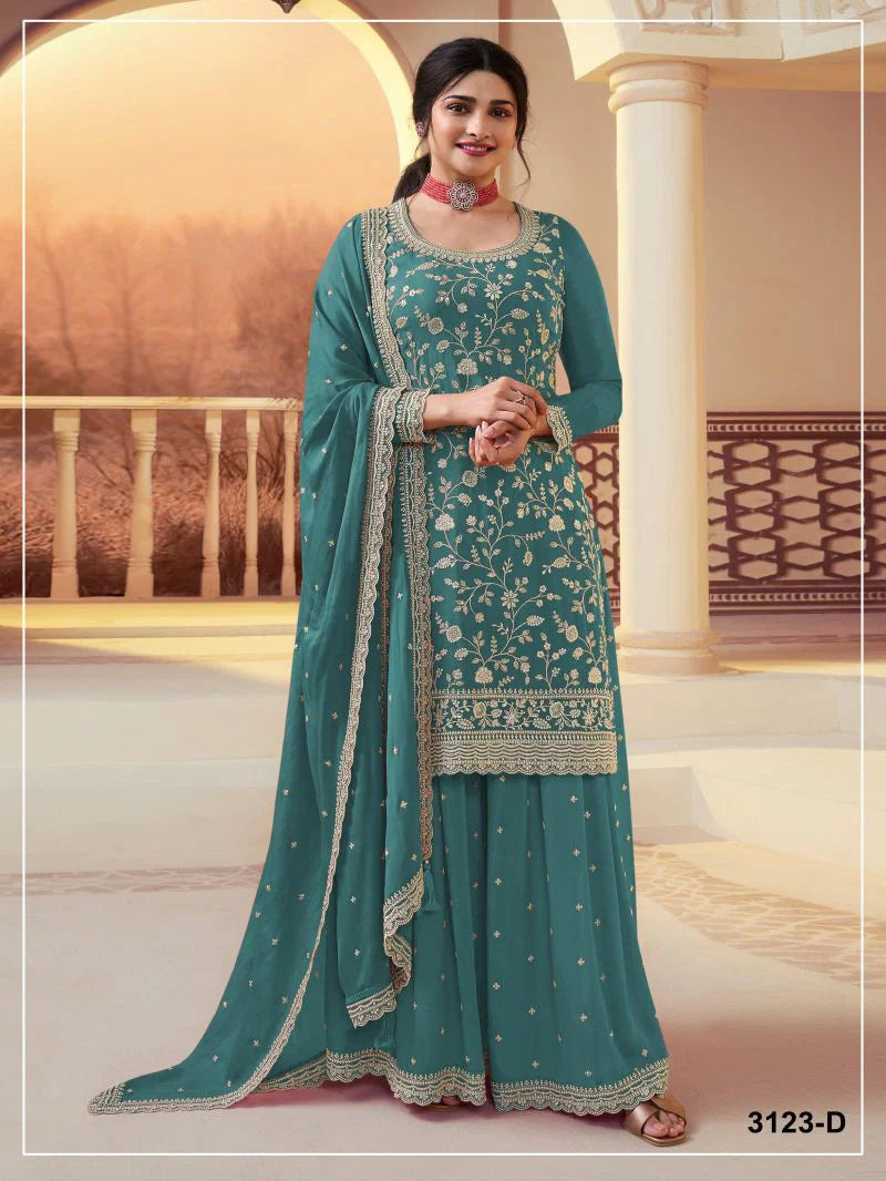 3123 A To D Master Colors Chinon Embroidered Kurti With Bottom Dupatta