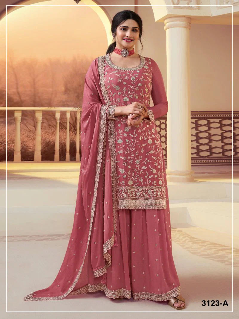 3123 A To D Master Colors Chinon Embroidered Kurti With Bottom Dupatta