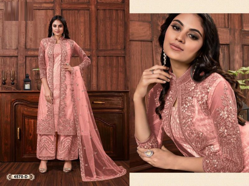4570 Master Colors Butterfly Net Embroidered Kurti Bottom Dupatta With Koti Full Catalog available at wholesale rate.