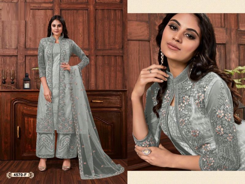 4570 Master Colors Butterfly Net Embroidered Kurti Bottom Dupatta With Koti Full Catalog available at wholesale rate.