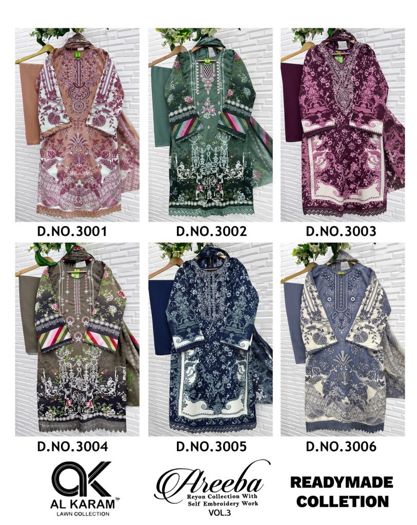 alkaram Areeba Vol-3 – Pakistani Readymade Kurti Pant With Dupatta