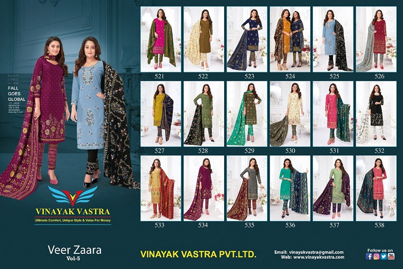 Vinayak Vastra Veer Zaara Vol-5 – Rayon Dress material