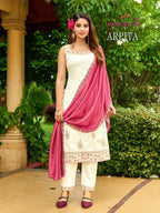 Aanchi Arpita Crystal Silk Embroidered Kurti With Bottom Dupatta