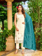 Aanchi Arpita Crystal Silk Embroidered Kurti With Bottom Dupatta