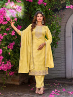 Aanchi Coco Roman Glass Embroidered Kurti With Bottom Dupatta