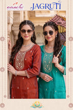 Aanchi Jagruti Glass Silk Embroidered Kurti Collection
