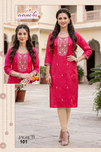 Aanchi Jagruti Glass Silk Embroidered Kurti Collection