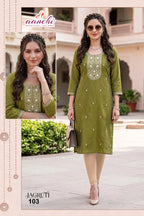 Aanchi Jagruti Glass Silk Embroidered Kurti Collection