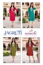 Aanchi Jagruti Glass Silk Embroidered Kurti Collection