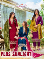 Aanchi Plus Sunlight Vichitra Silk Embroidered Kurti With Bottom Dupatta