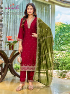Aanchi Plus Sunlight Vichitra Silk Embroidered Kurti With Bottom Dupatta