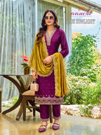 Aanchi Plus Sunlight Vichitra Silk Embroidered Kurti With Bottom Dupatta