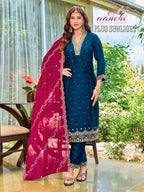 Aanchi Plus Sunlight Vichitra Silk Embroidered Kurti With Bottom Dupatta