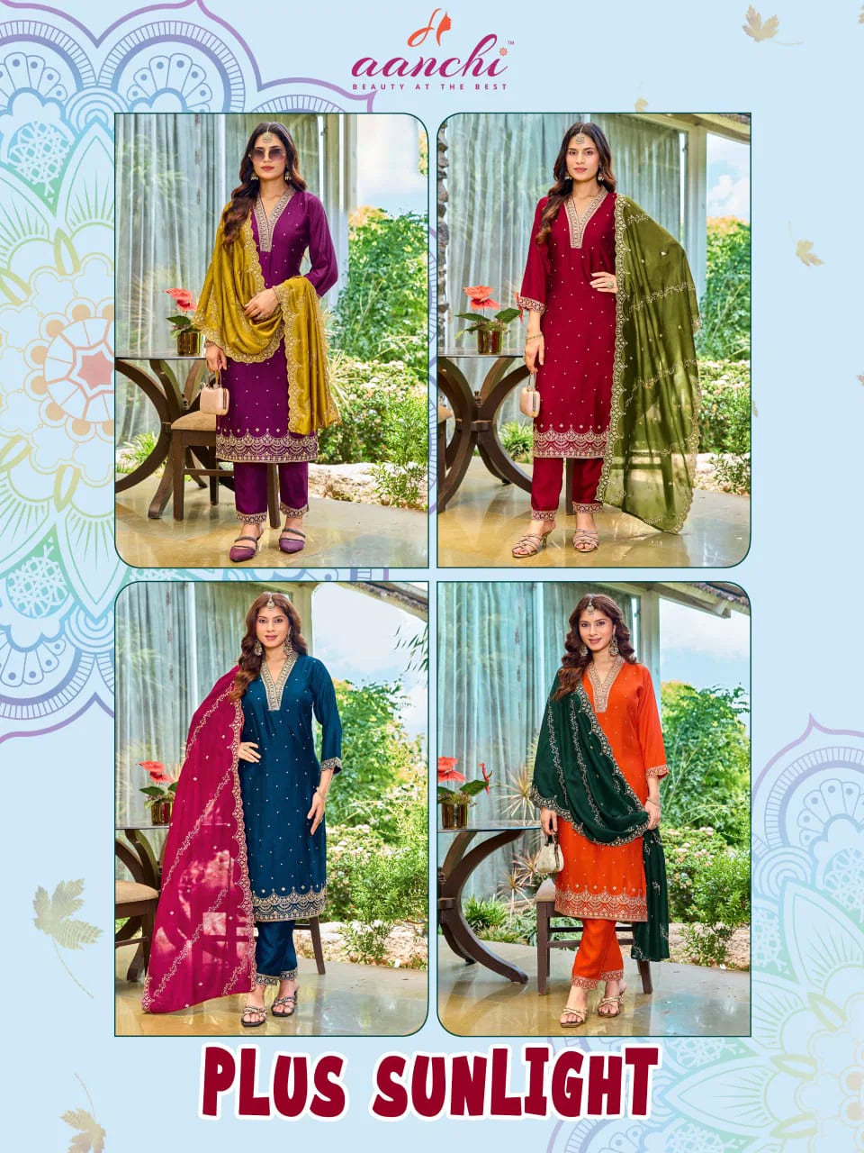 Aanchi Plus Sunlight Vichitra Silk Embroidered Kurti With Bottom Dupatta