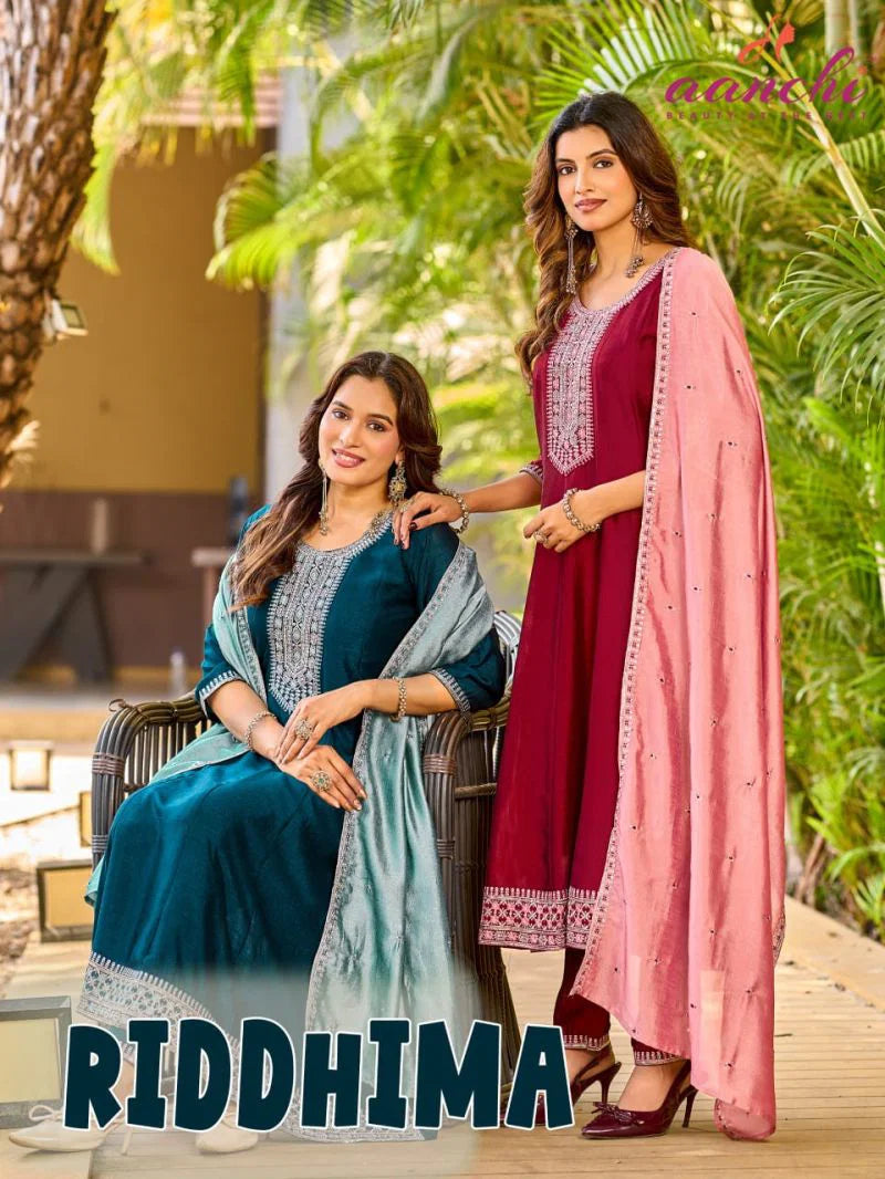 Aanchi Riddhima Vichitra Silk Embroidered Kurti With Bottom Dupatta