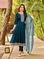 Aanchi Riddhima Vichitra Silk Embroidered Kurti With Bottom Dupatta