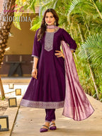 Aanchi Riddhima Vichitra Silk Embroidered Kurti With Bottom Dupatta